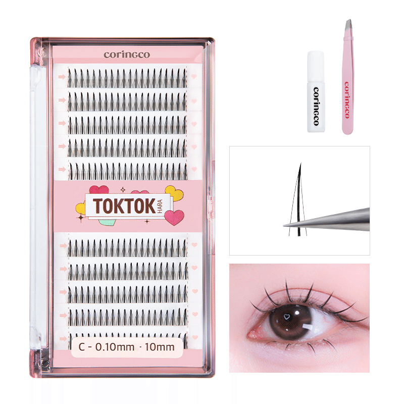 CORINGCO Toktok Hara FILTER False Eyelash Extension Kit +Glue+Tweezer (BLACK 10MM) 1 份