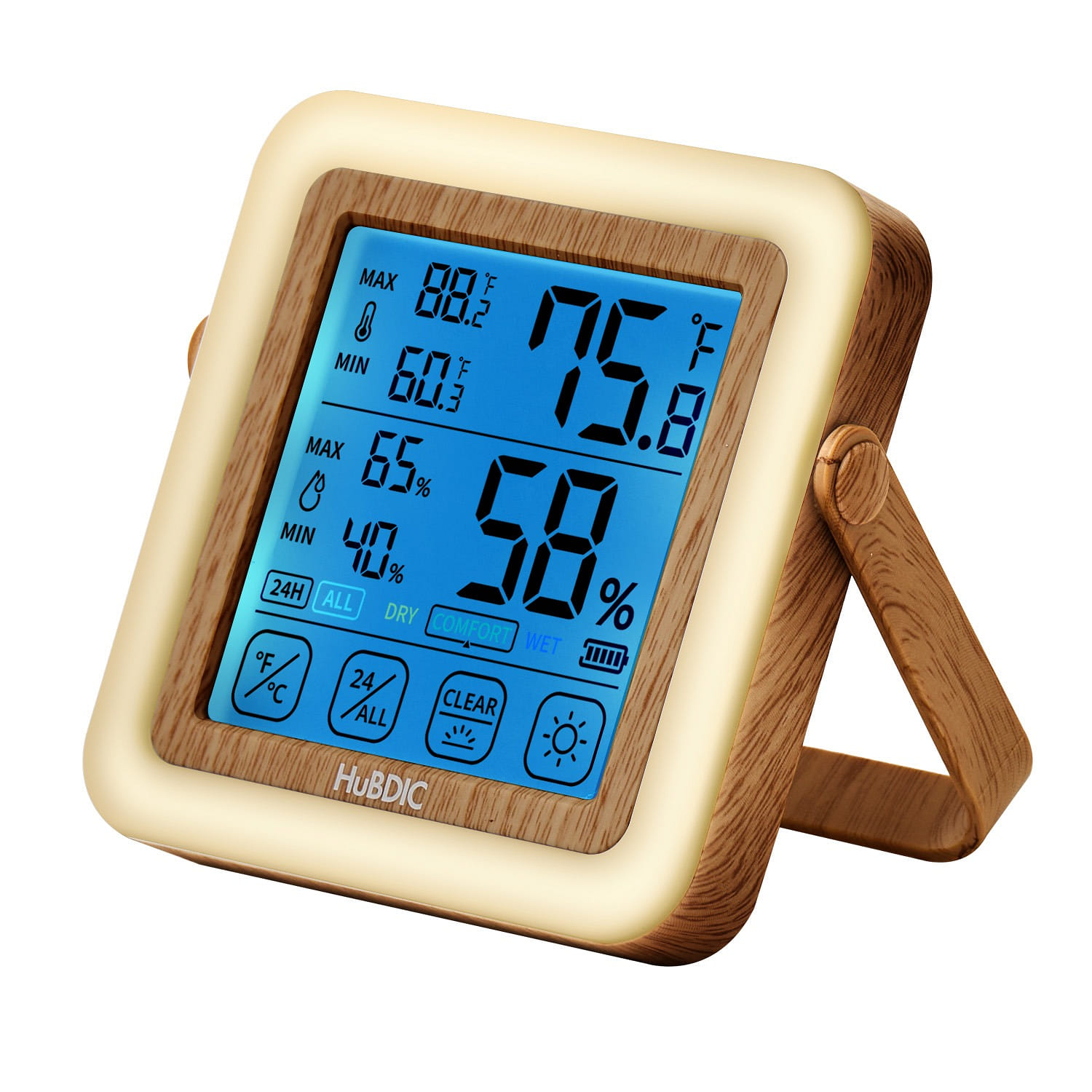 HuBDIC Hygrometer with 3 Level Bright Nightlight, Indoor Thermometer(Light Wood) 1 cái