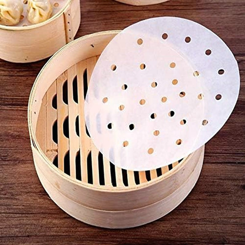 100 PCS Bamboo Steamer Liner, 10" Round Air Fryer Parchment Paper with Holes. 1 ส่วน