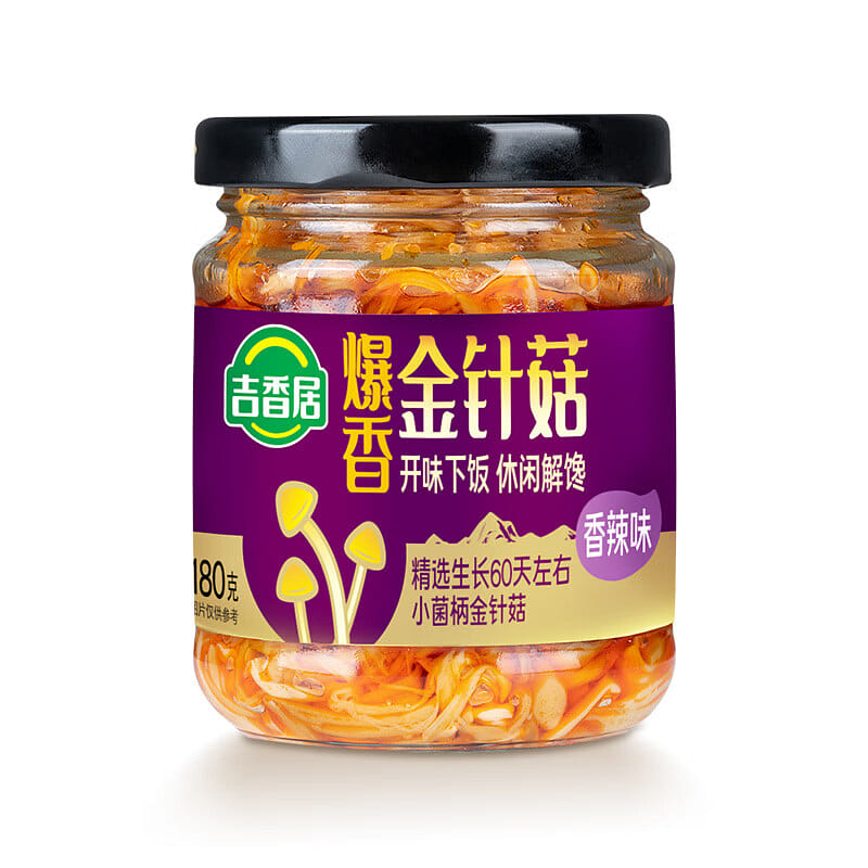 เห็ดเข็มทองผัดน้ำมันพริก Jixiangju 180g พร้อมทาน 180 กรัม