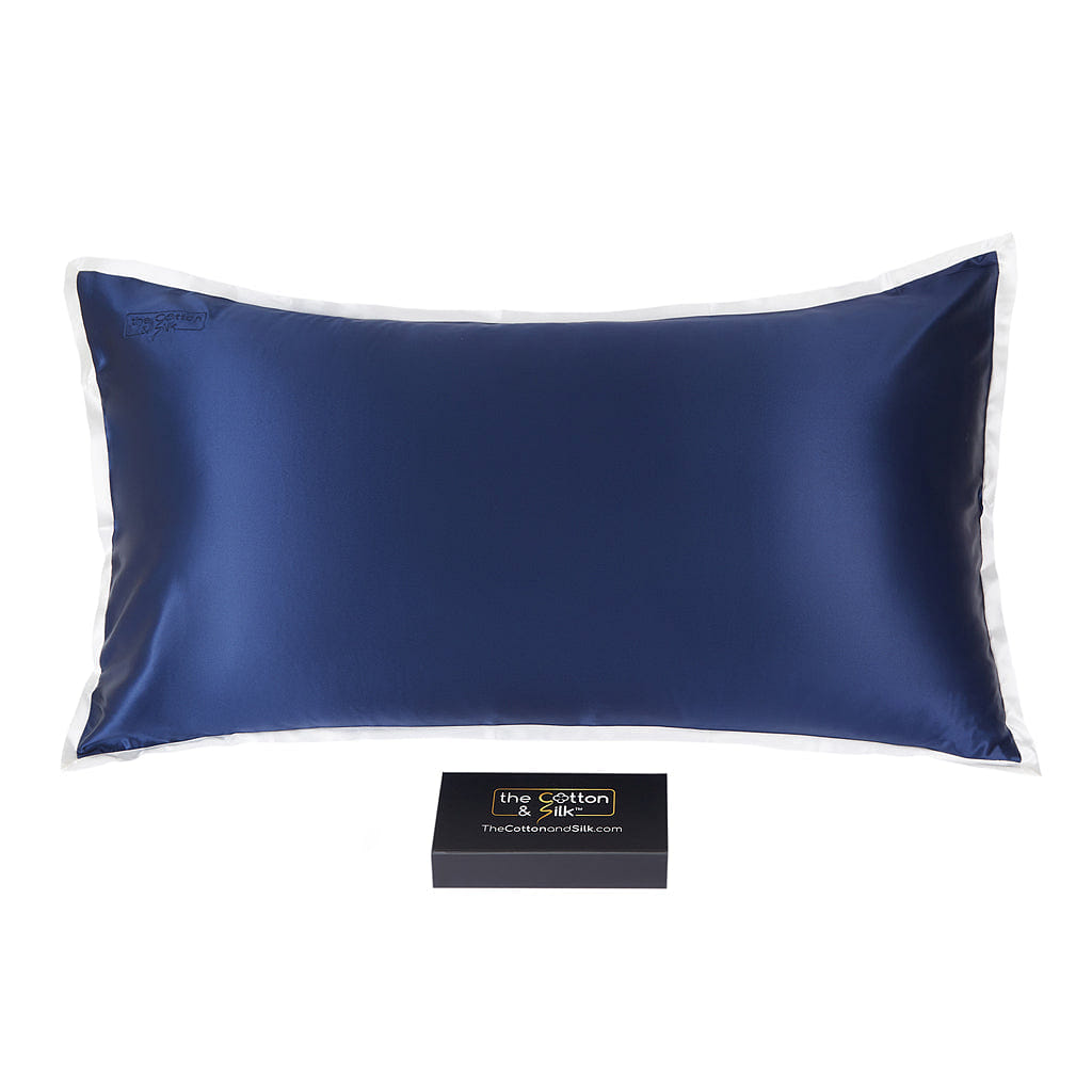 King-size 22 Momme Mulberry Silk Pillow Sham - Navy Blue + Cream King (20“ x 36“) / Navy Blue + Cream 0.5 lb