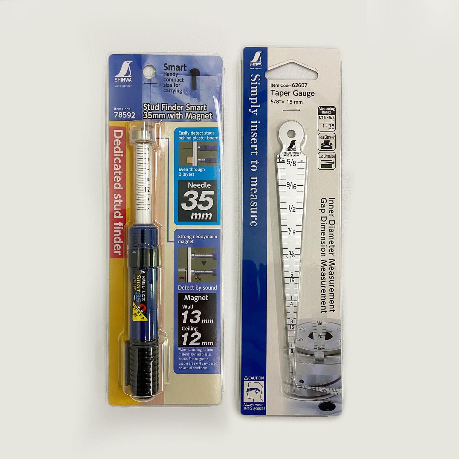 Shinwa Japanese Taper Gauge 5/8"×15mm 1pc and Stud Finder Smart with Needle 1PC 1 박스