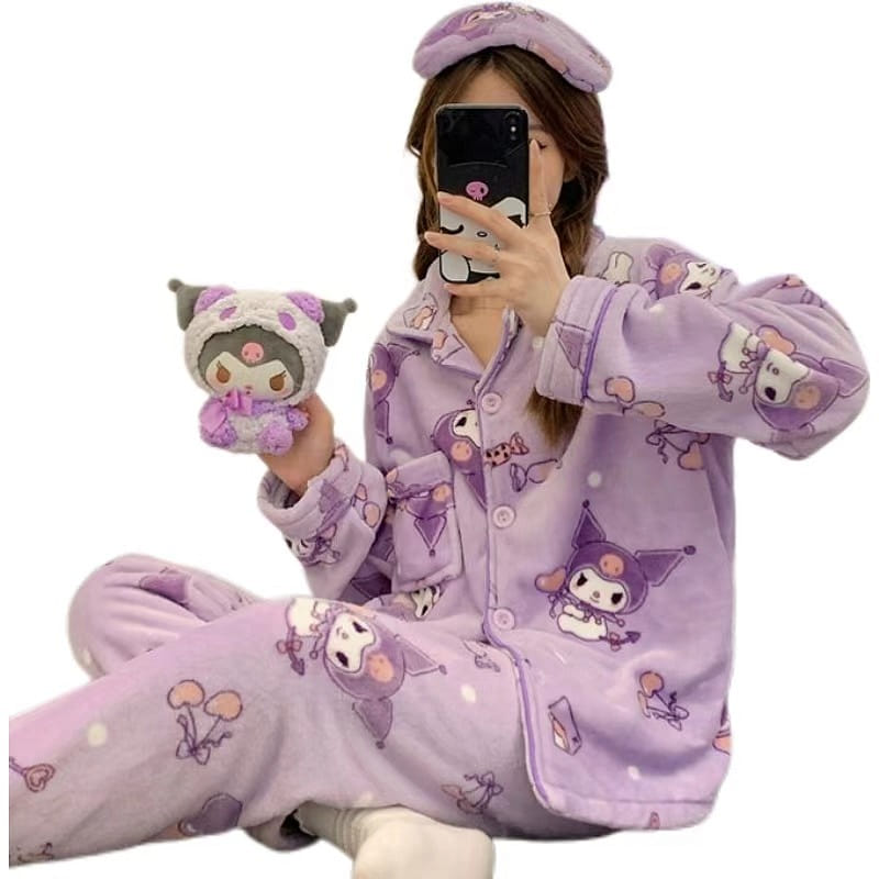 Sanrio Autumn And Winter Coral Velvet Home Wear -Kuromi L Size 1 Piece 1 ส่วน