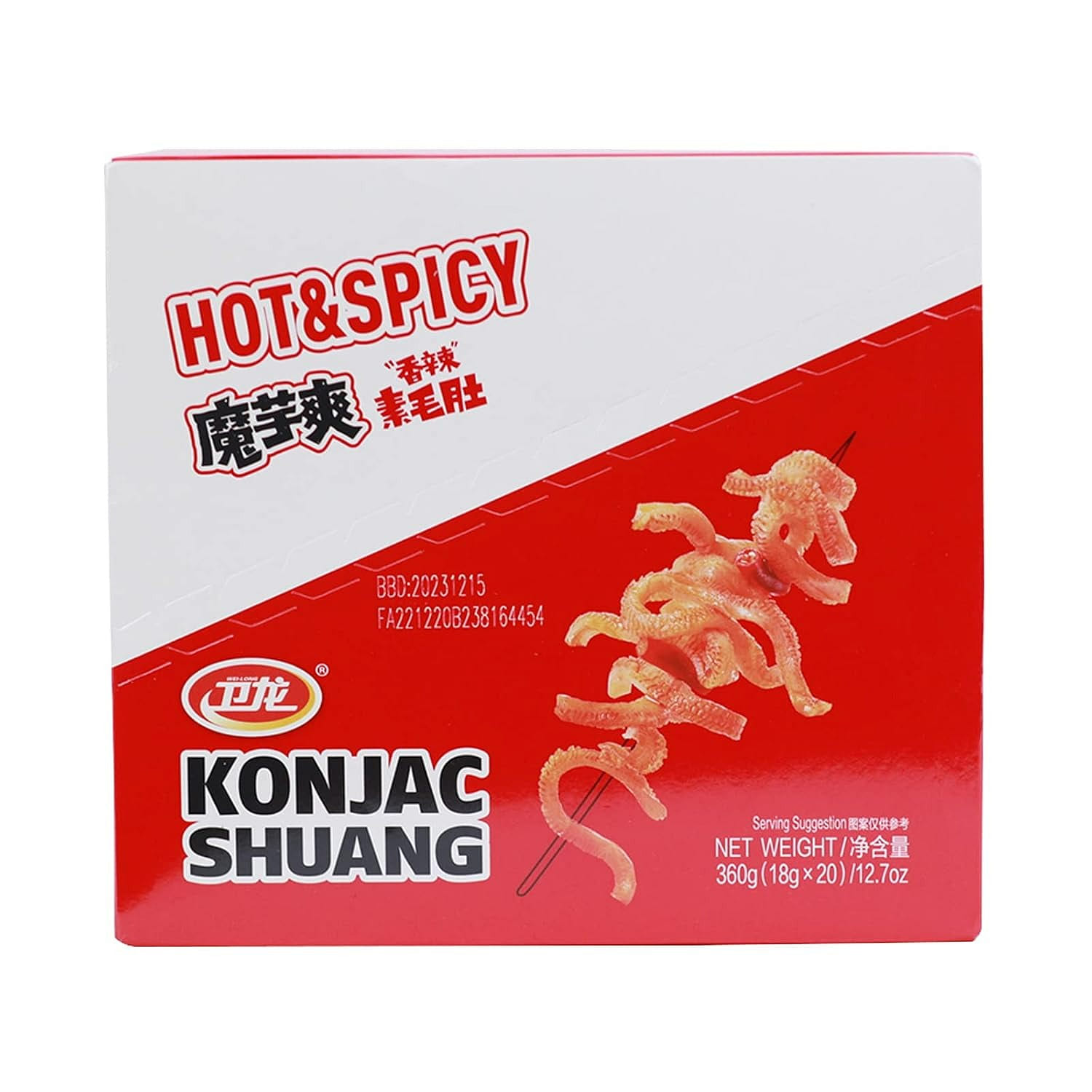 WeiLong Konjac Snack, Spicy Hot Strips, Spicy Snacks Latiao La tiao 18g*20 Bags 360 그램