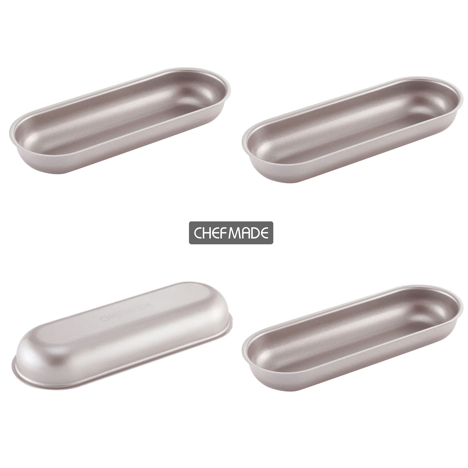CHEFMADE Mini Loaf Pan Set, 7-Inch 4Pcs Non-Stick Hotdog-Shaped Bread and Cake 1 개