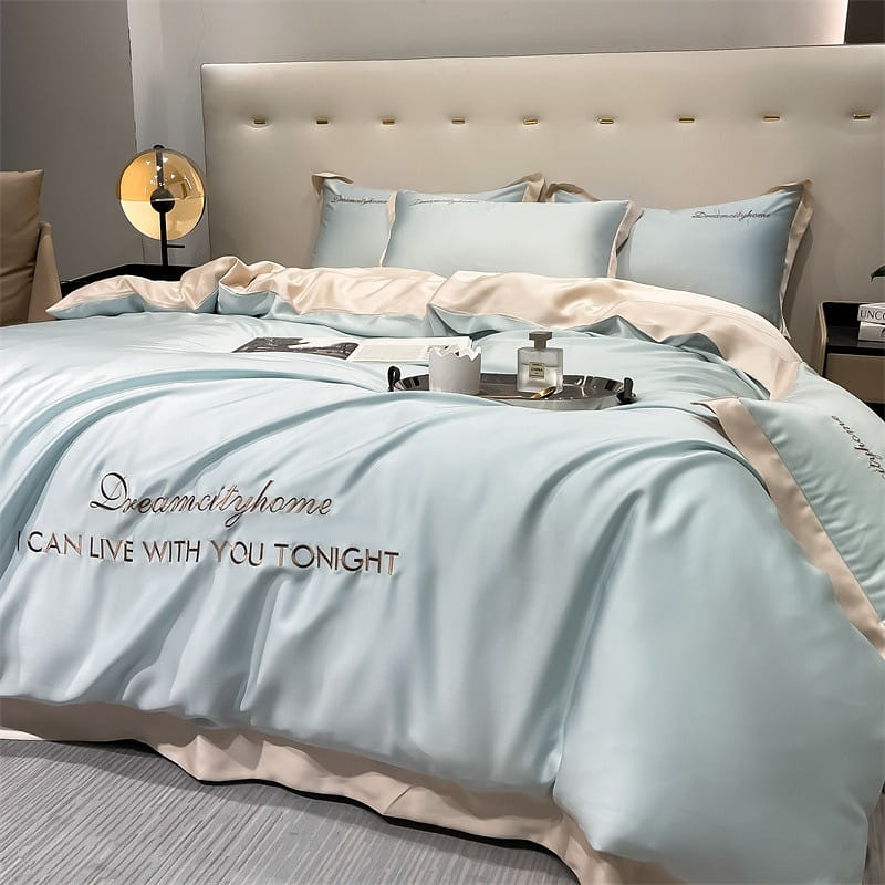 [Sky Blue+Milk White1.5*2] Four piece set on bed 1 ส่วน