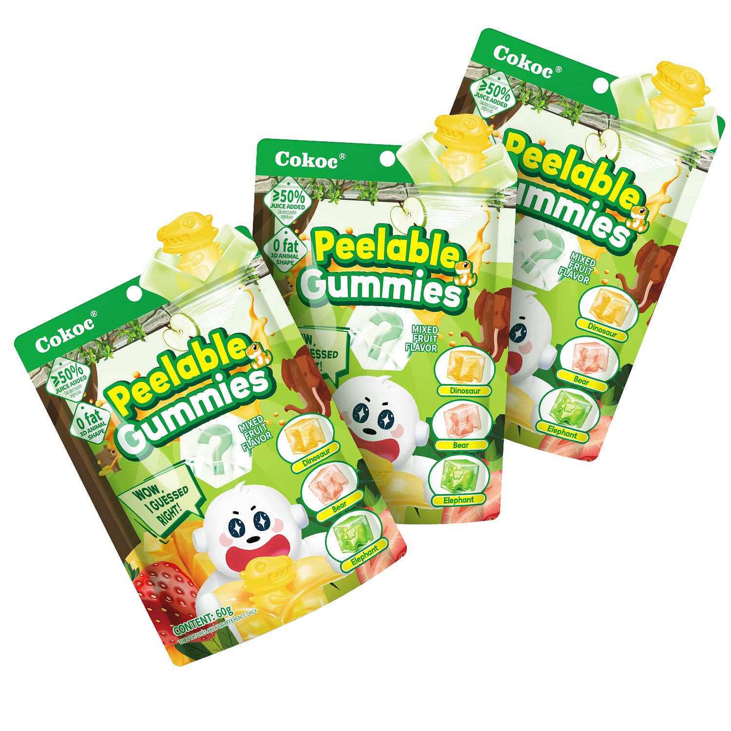 Cokoc 3 Bags of Peeling Fruit Animal Gummy 6.35 온스