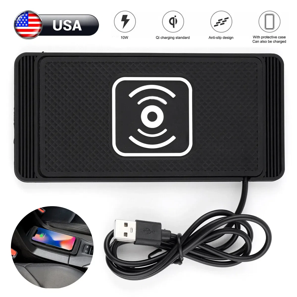 Wireless Car Phone Charger FastCharging Pad Mat Fo 1 box