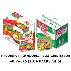 Indomie Fried Noodles 30 + Vegetable Flavor 30 1 count*60 pack