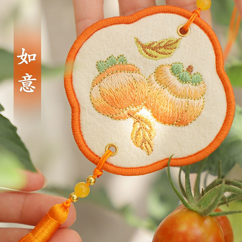 Embroidered Sachet Car Pendant Lucky Bag Festival New Year Ornament-Orange 1 phần