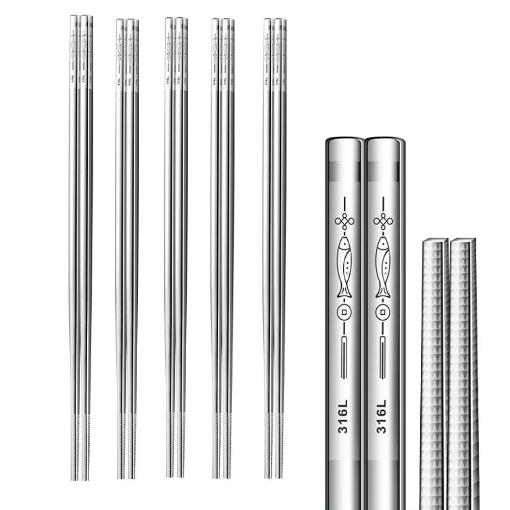 Stainless Steel Chopsticks 5 Pairs Reusable metal 1 each