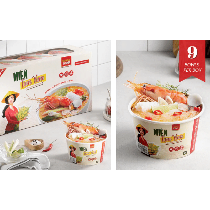 Simply Food Tom Yum Vermicelli Glass Instant Noodle Bowl pack of 9 1 each
