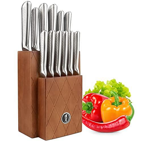 RITSU 13 Pieces Kitchen Knife Set with Block, 6pcs Serrated Steak Knives 20 파운드