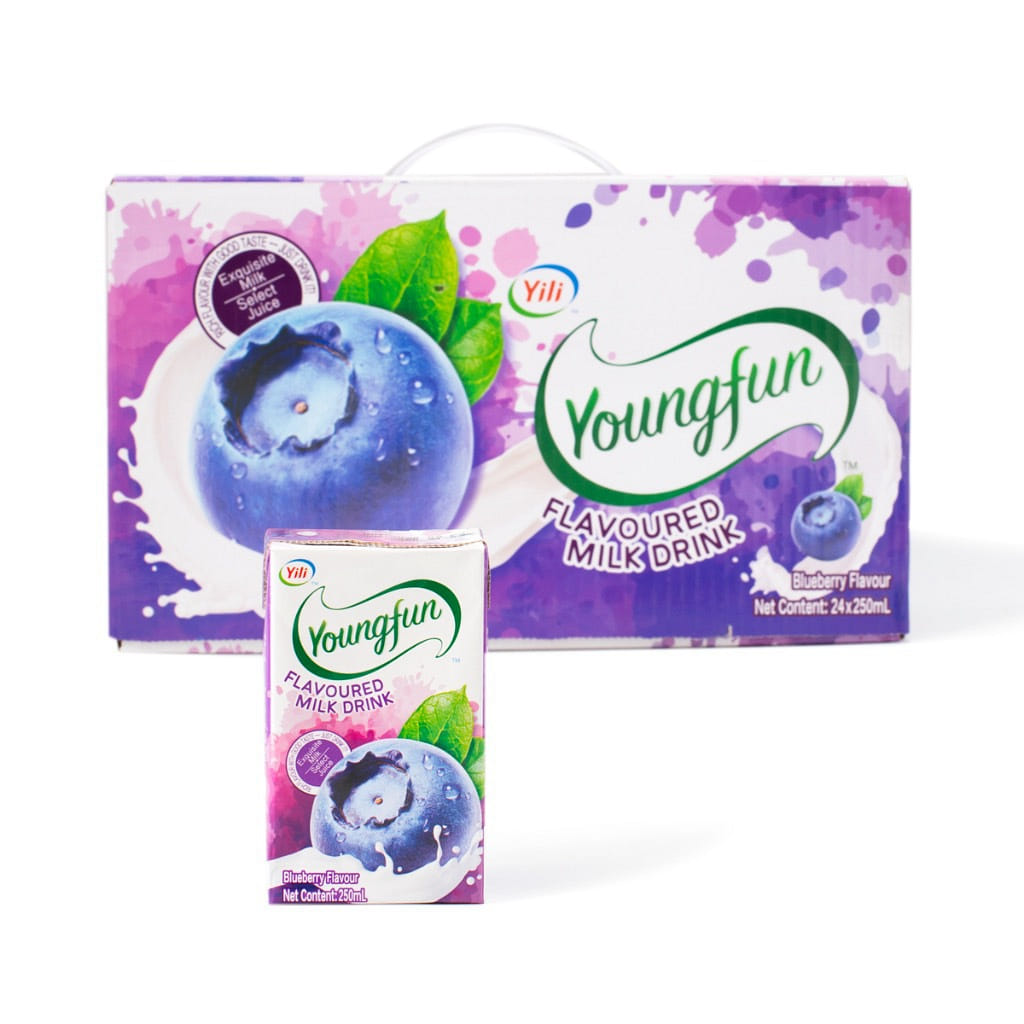 Yili Youngfun Flavored Milk Drink Blueberry Flavor 250 กรัม