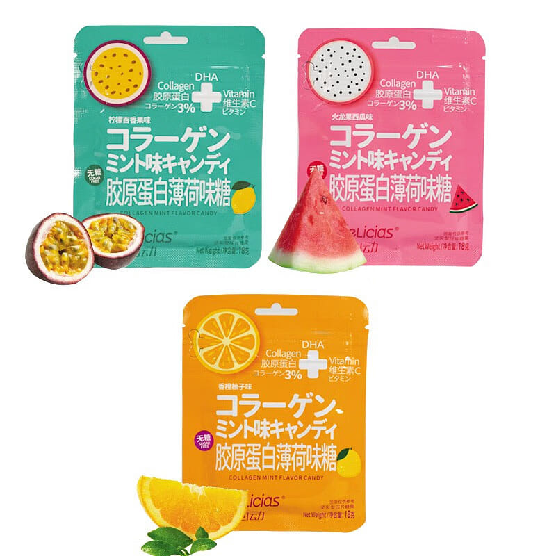 Kiss deLicias Collagen mint candy Dragon fruit&watermelon flavor 18 กรัม