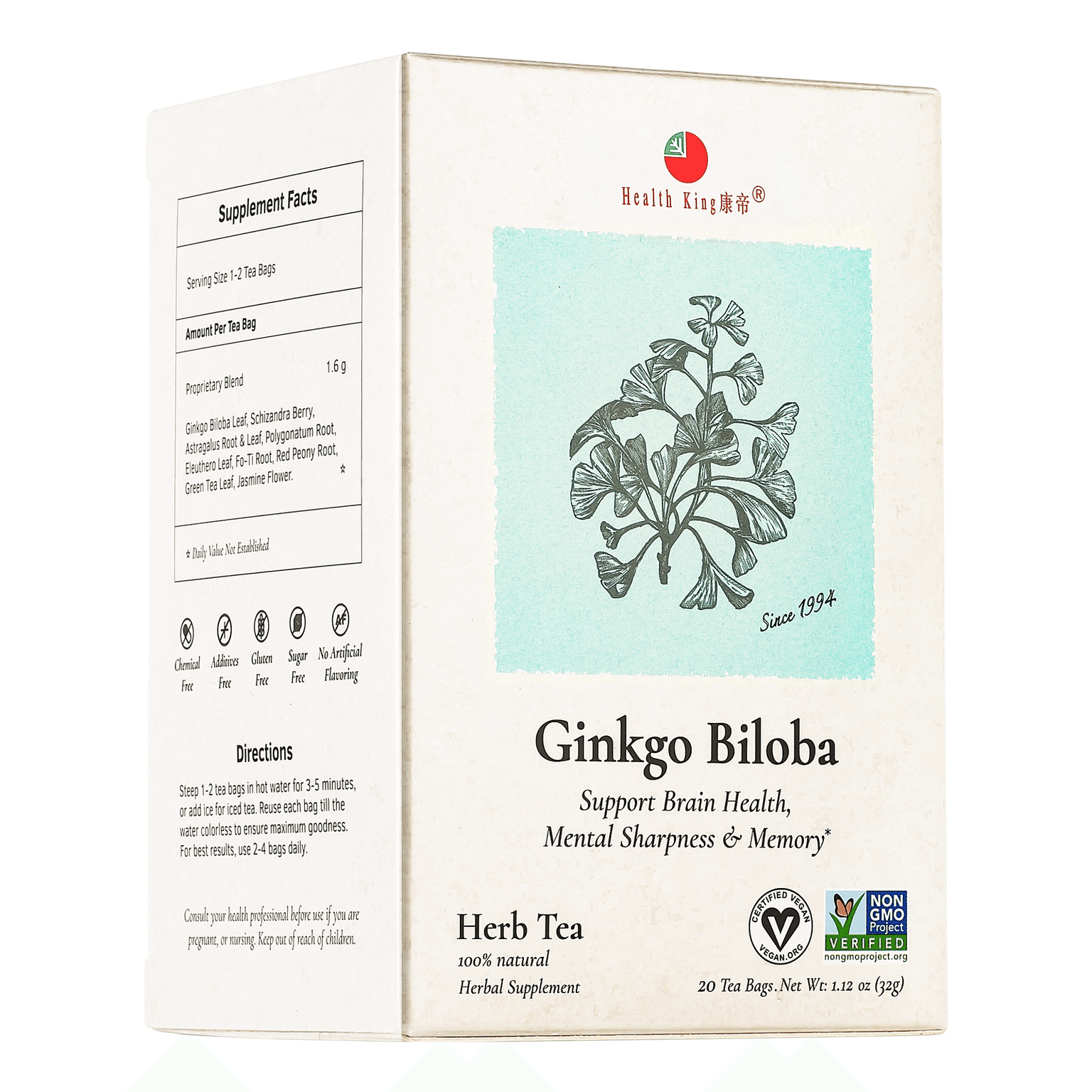 Health King Ginkgo Biloba Herb Tea-Support Brain Health & Mental Sharpness 1.12 온스