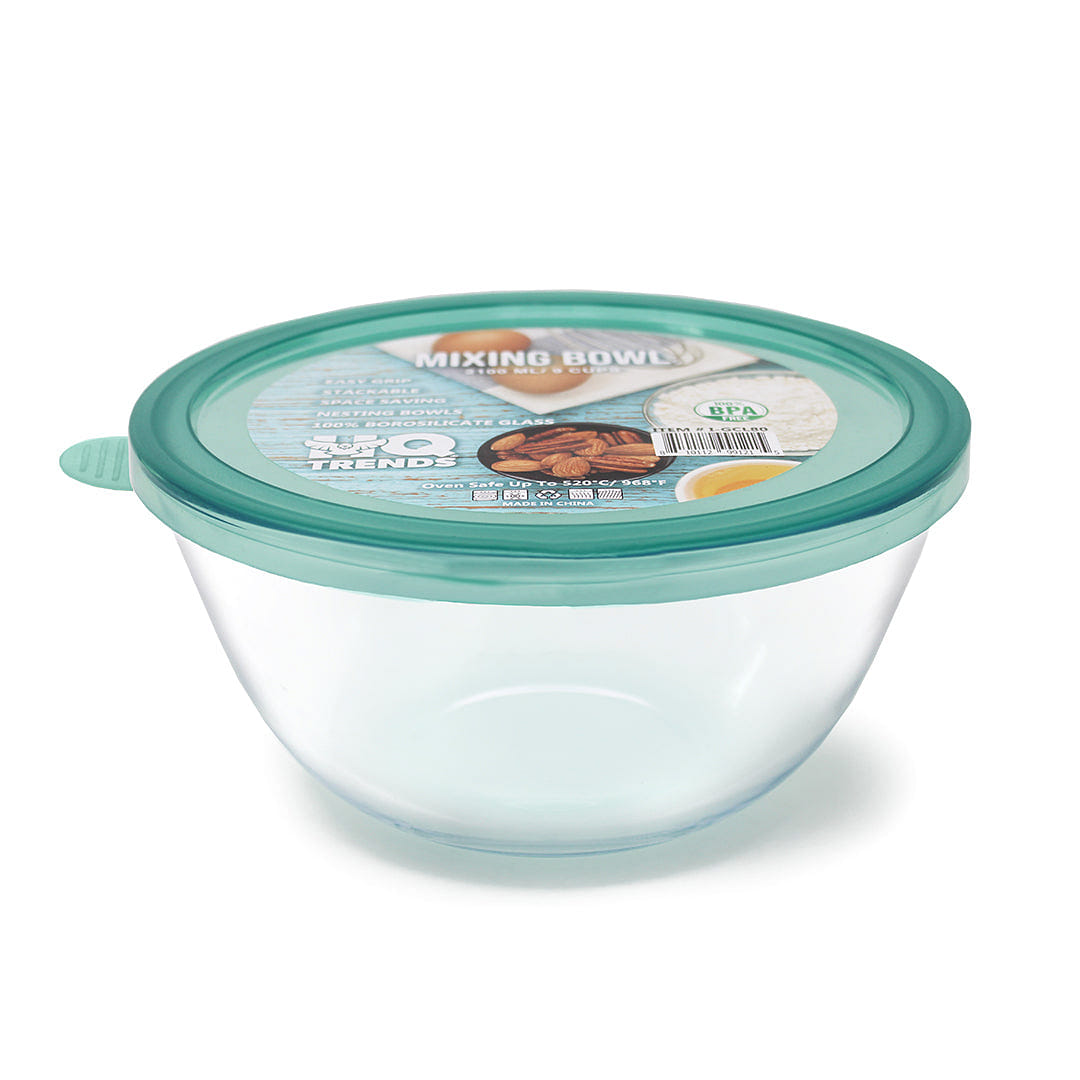 HQ Glass Mixing Bowls / Storage Bowl with PP Teal Lid Heat-Resistant Airtight 71oz Round Baking Dish for Cooking Kitchen Storage Refrigerator Boxes Bakeware for Kitchens 2.1 L 1 each