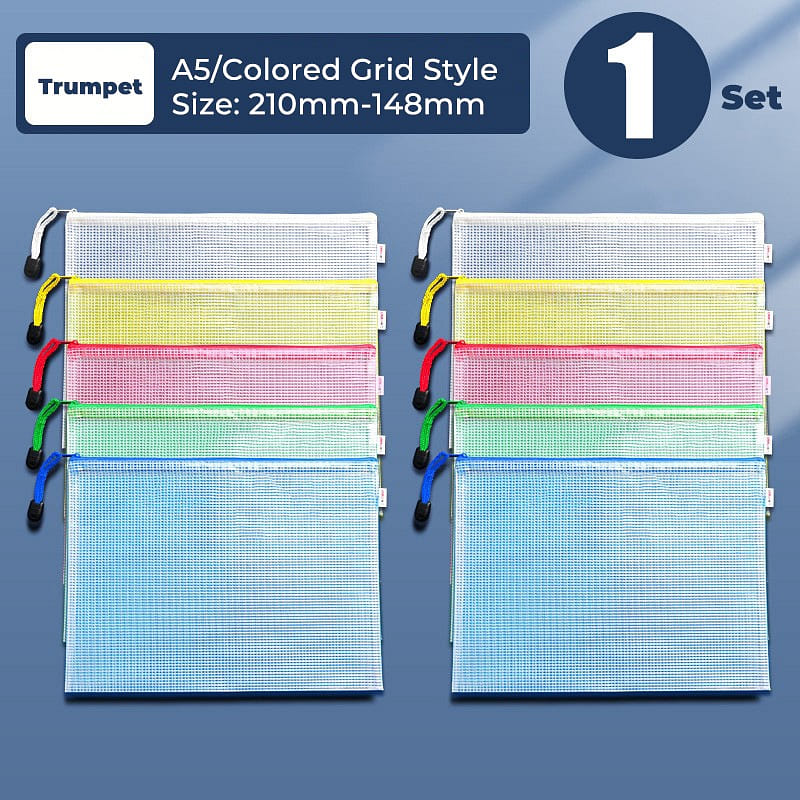 A5 Multicolor Transparent Zipper Document Bag- Green 1 count