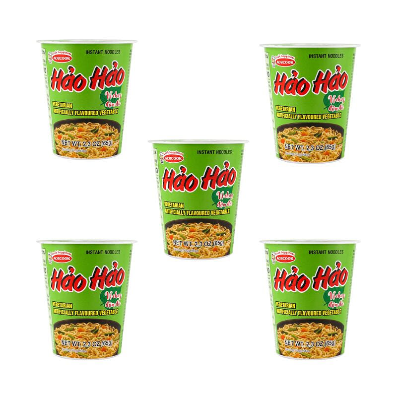 Acecook Hao Hao Vegetarian Flavour Cup Noodles pack of 5 1 each