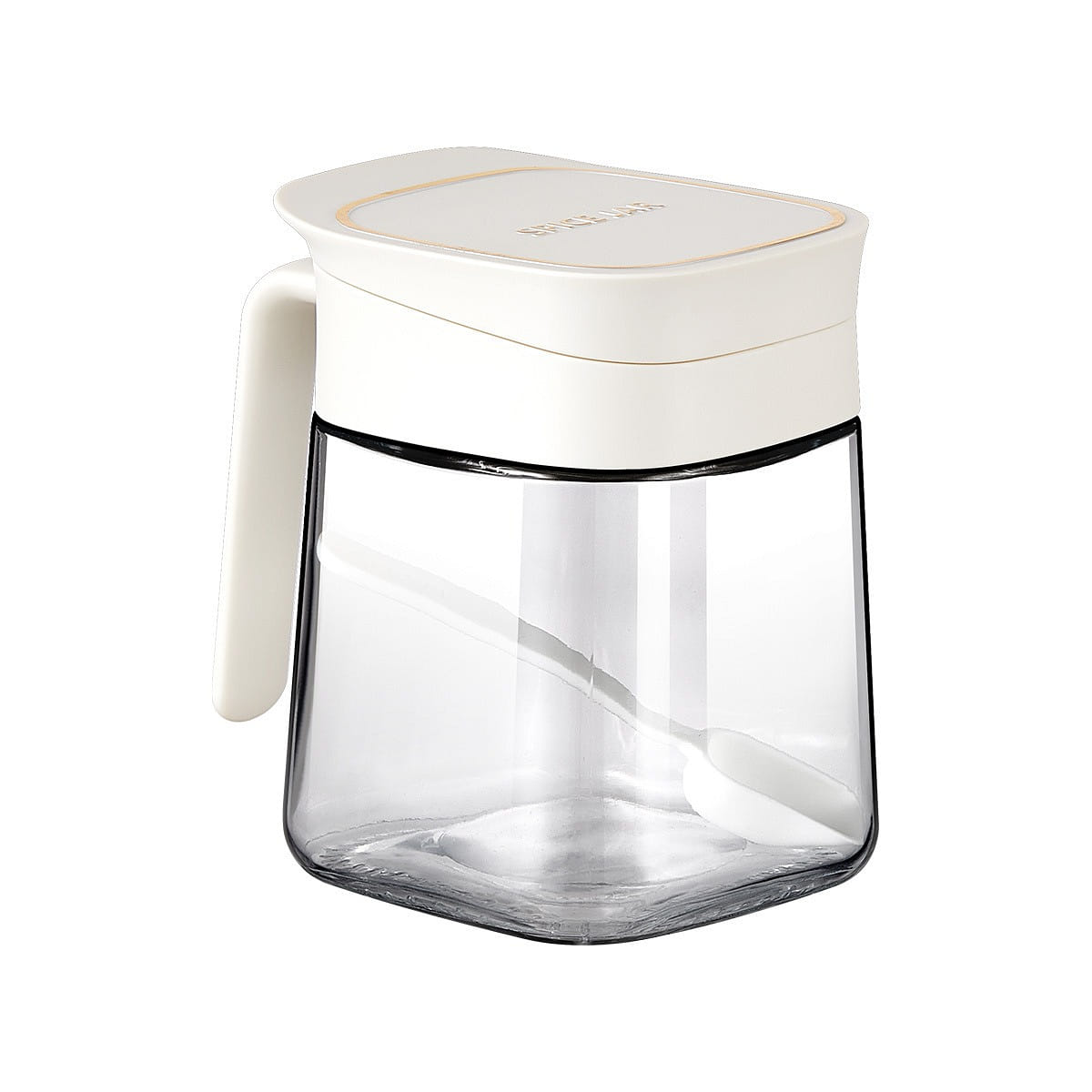 Glass Spice Jar Flip Lid Spice Box with Spoon Spice Box Spice Bottle Ivory 300ML 1 phần