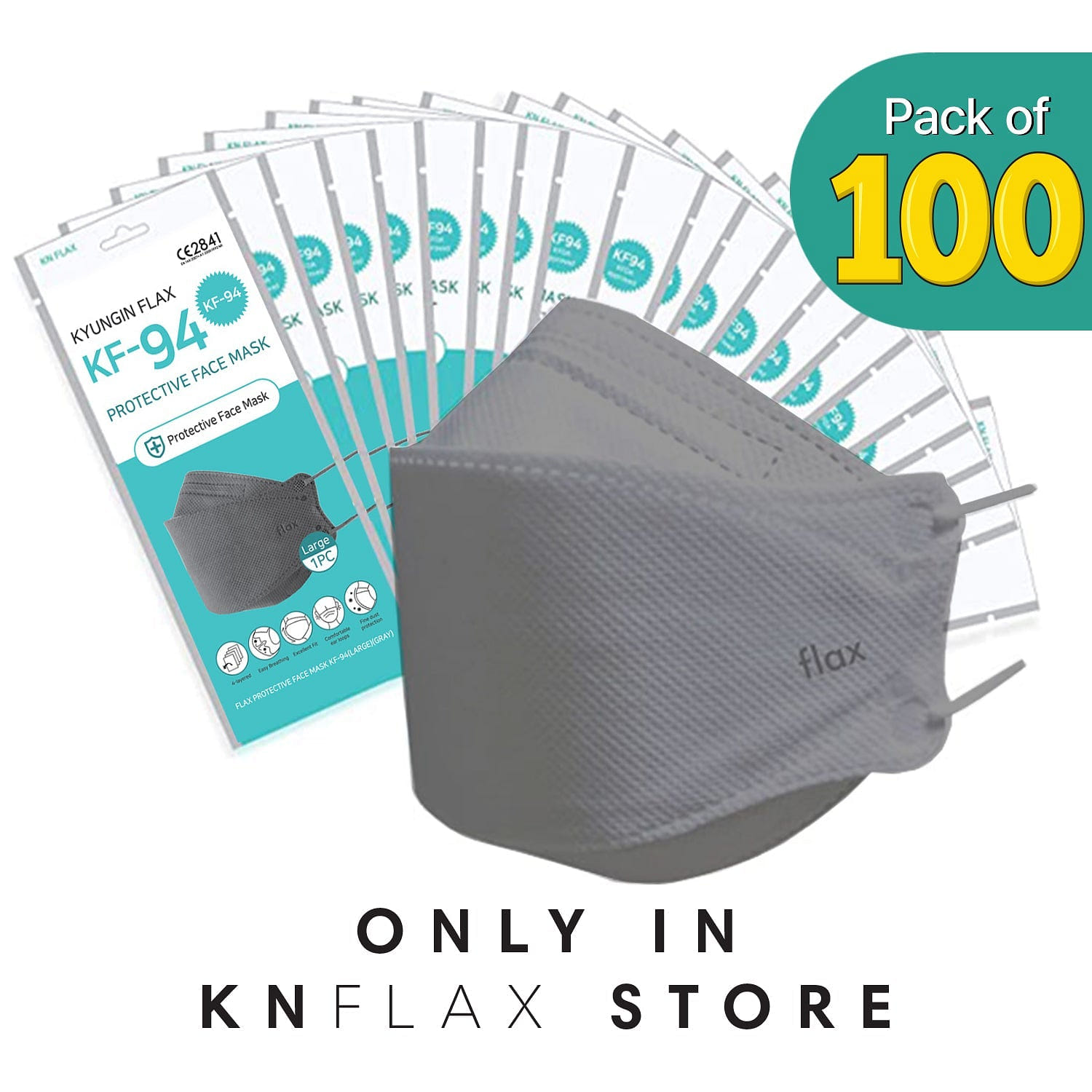 [100PCS] KN Flax KF94 Gray Mask Made in Korea | FDA Regd. 100 개