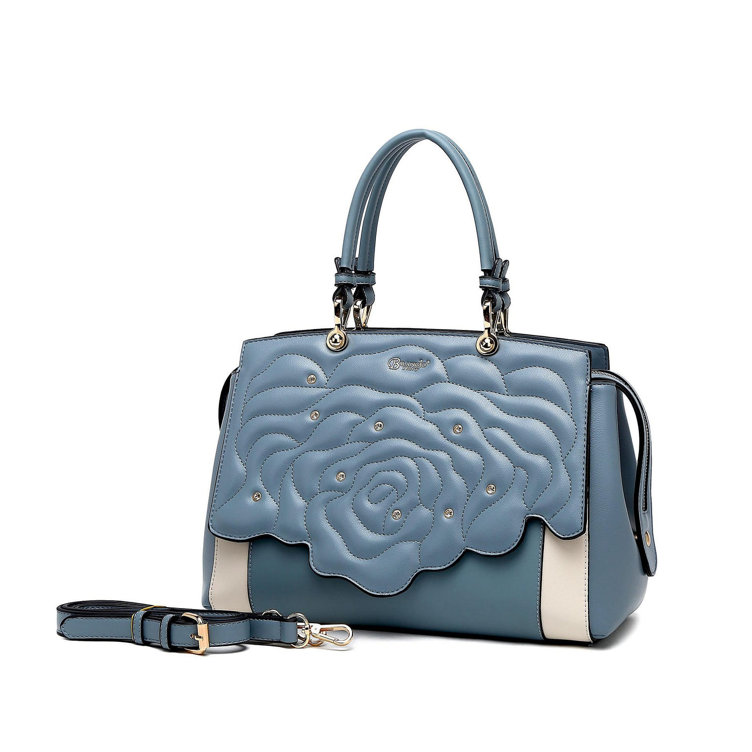 Rosette 3d Crystal Vegan Leather Metallic Handbag Hazy [RA8523-BL] 1 each