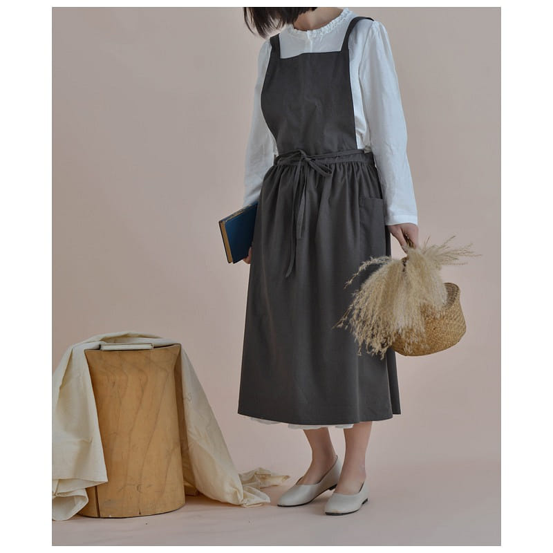 BIGBOWL 100% Cotton Water-Proof Natural Apron X-type With Pocket Gray 1 อัน