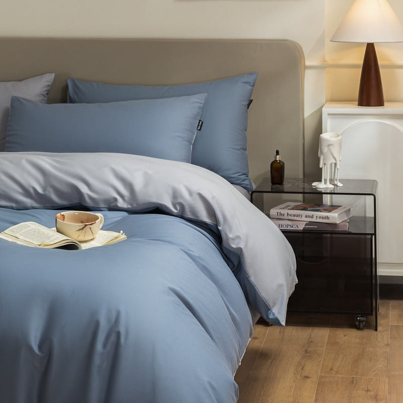 Bedding Set Queen Size Flat Sheetx1 Duvet Coverx1 Pillow Casex2 DeepBlue+Blue 1 ส่วน