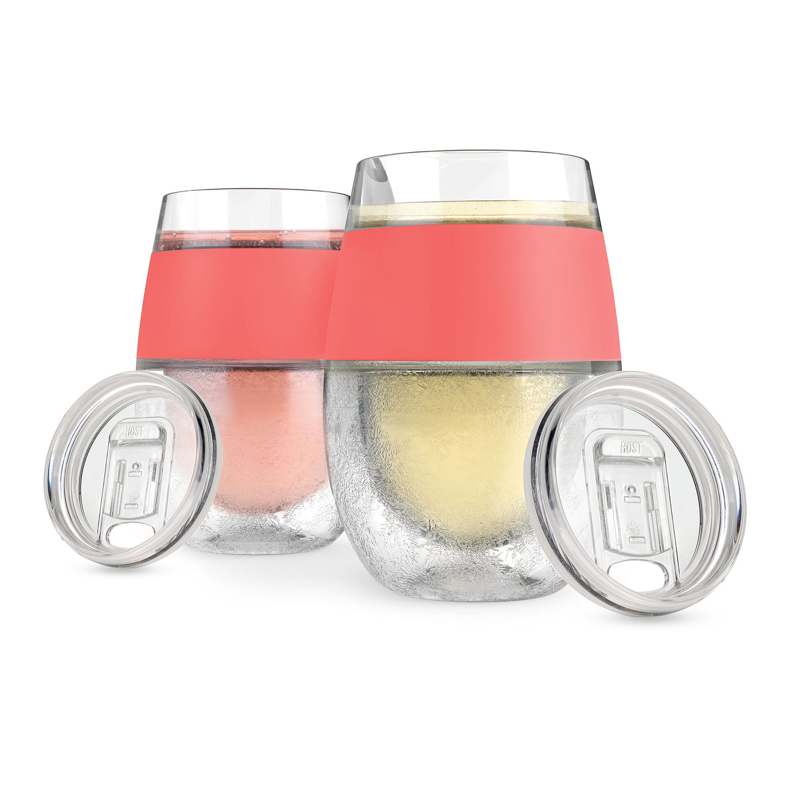 Host Cooling Wine Freeze Cup with Lid, Set of 2 Plastic Double Wall Insulated Wine Tumbler Freezable Drink Vacuum Cup with Freezing Gel, Wine Glasses for Red and White Wine, Gift Essentials, Coral 8.5 oz