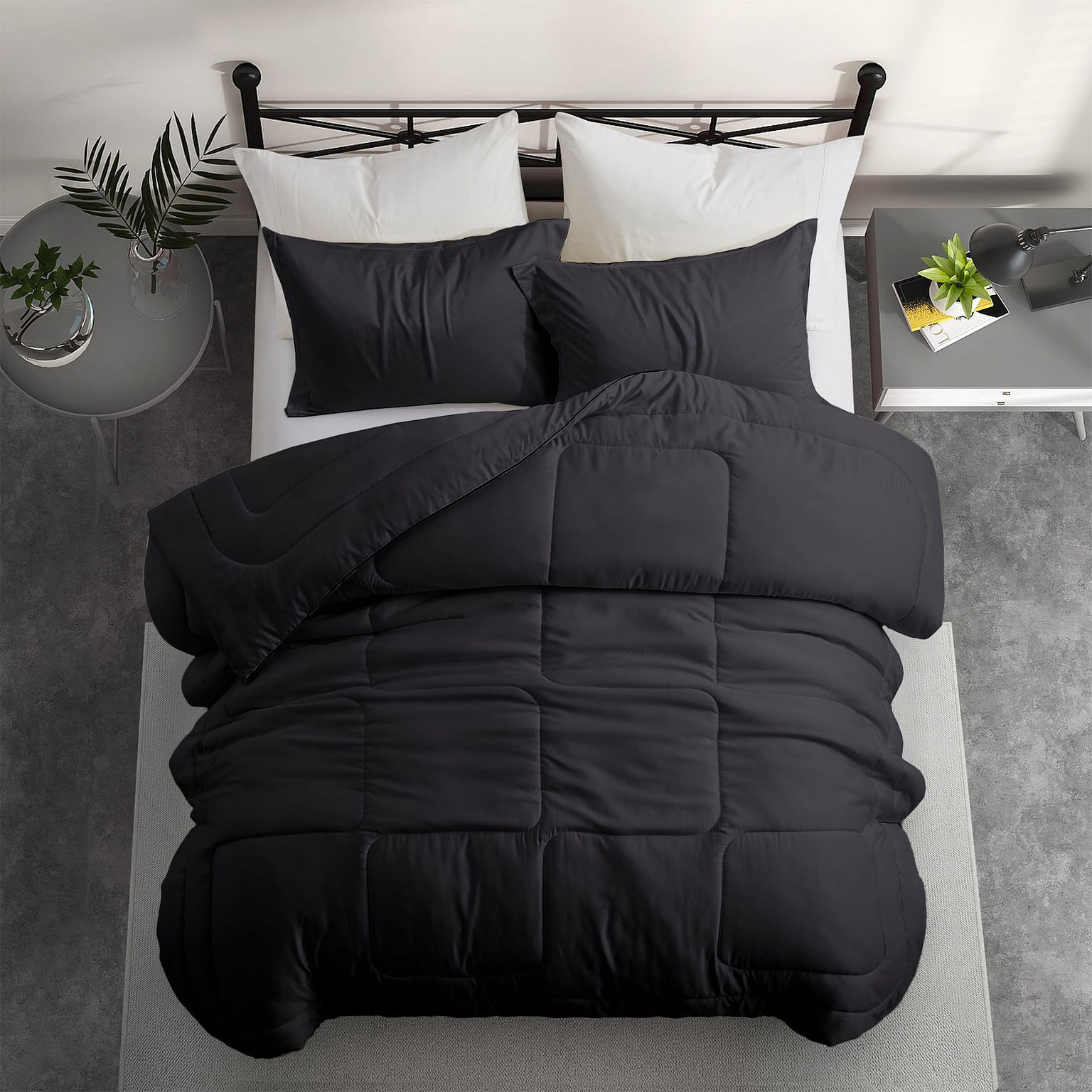 UNIKOME 3PCS Ultra Soft Satin Comforter Sets Bed Blanket Black Twin 1 อัน