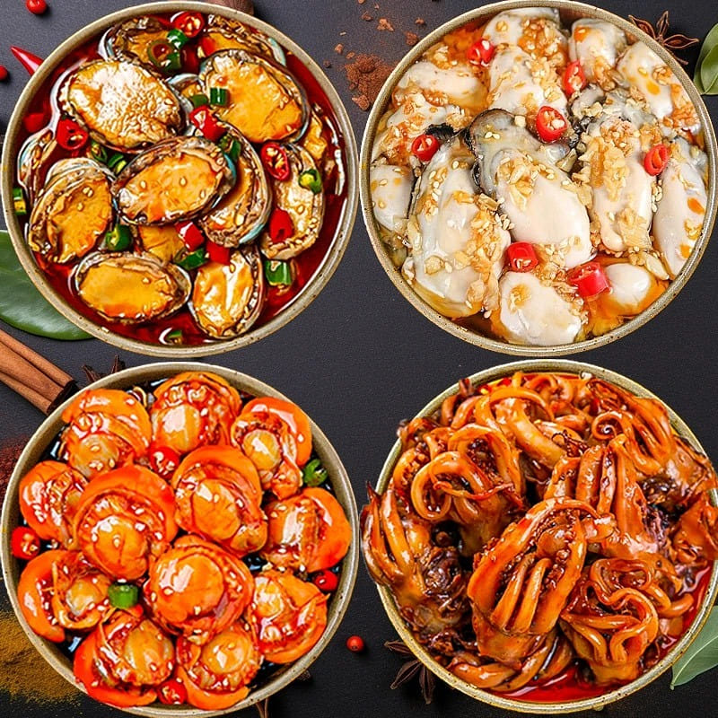 Ready-to-eat seafood abalone oysters squid scallop 100 g*4 cans