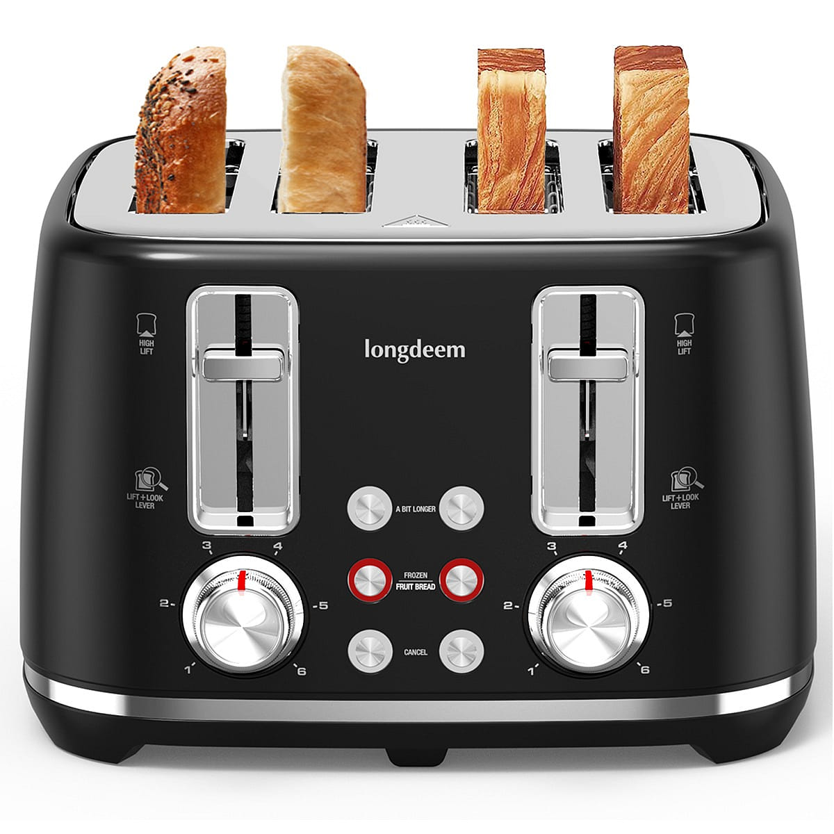 4 Slice Toaster, 6 Browning Levels, Black 1 개입
