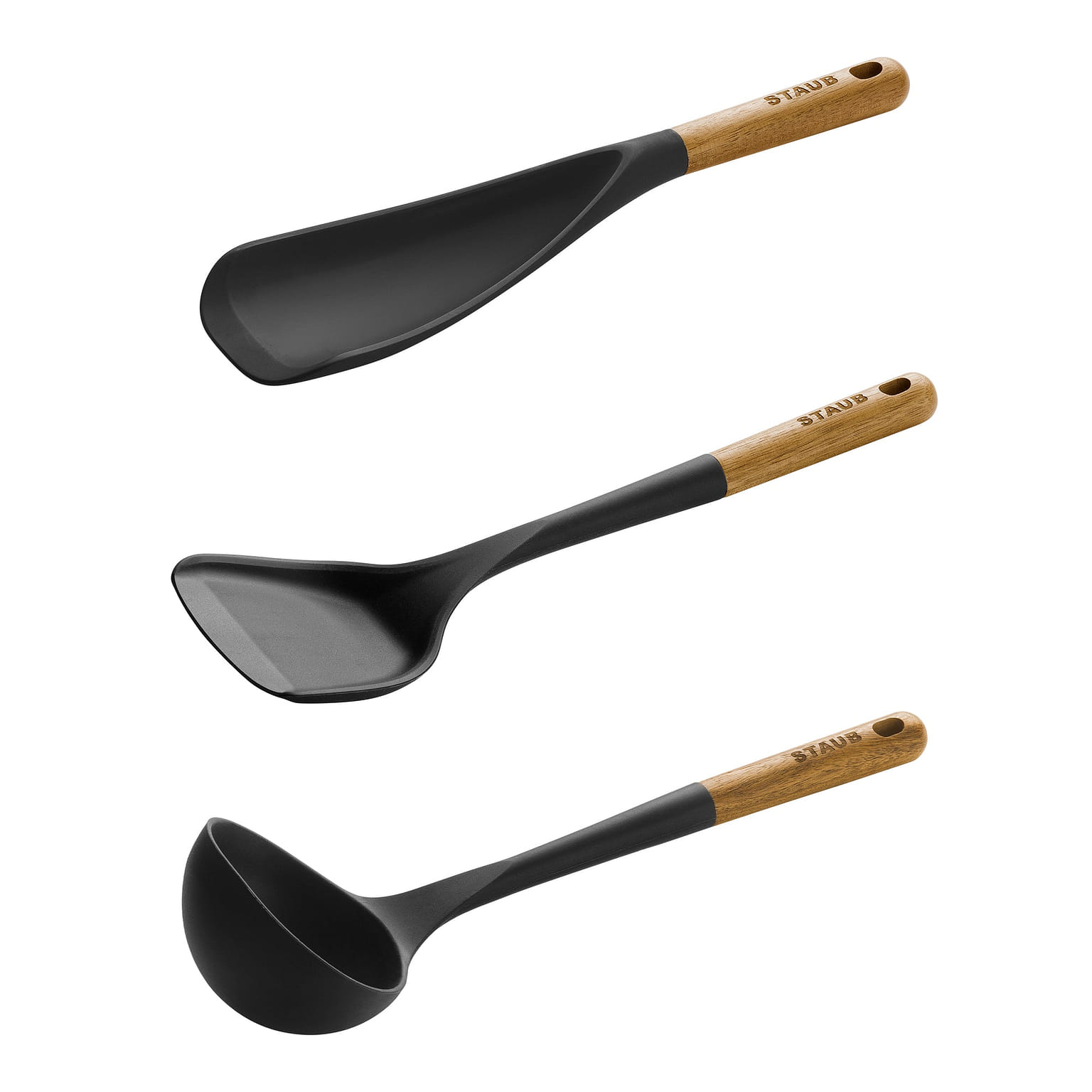 Staub Silicone with Wood Handle Cooking Utensil Sets 3-pc / Matte Black 1 개