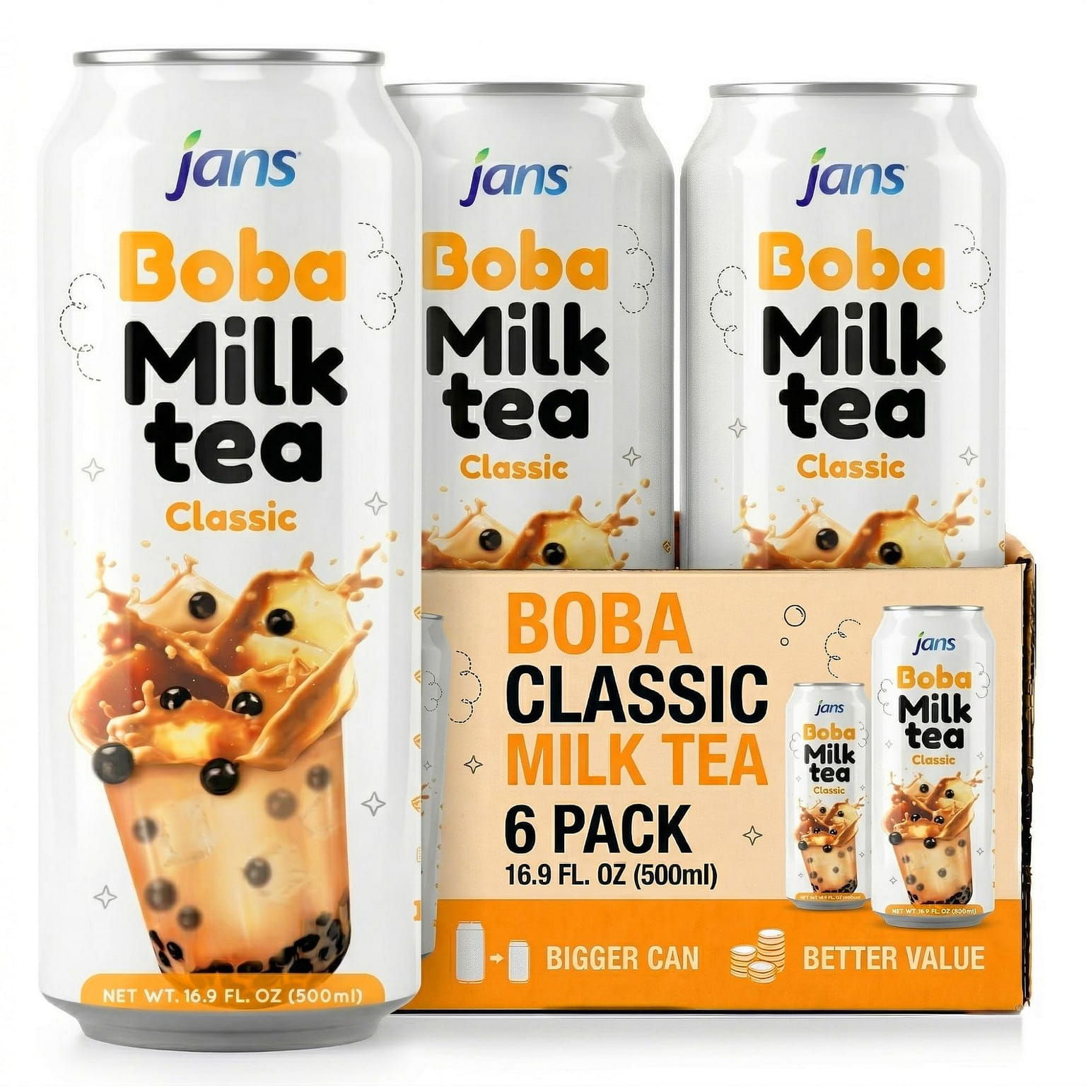 Jans - ボバミルクティー オリジナル味 500ml 6個パック 16.9 fl.oz*6 パック