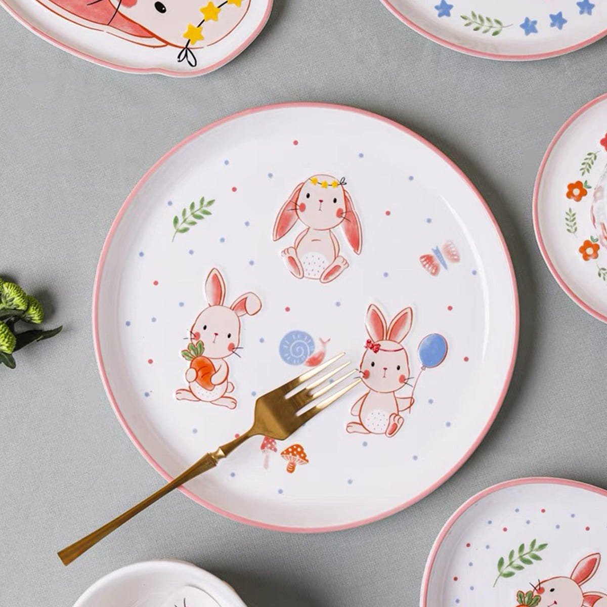 Pretty Bunny Ceramic 10" Round Plate 1 each