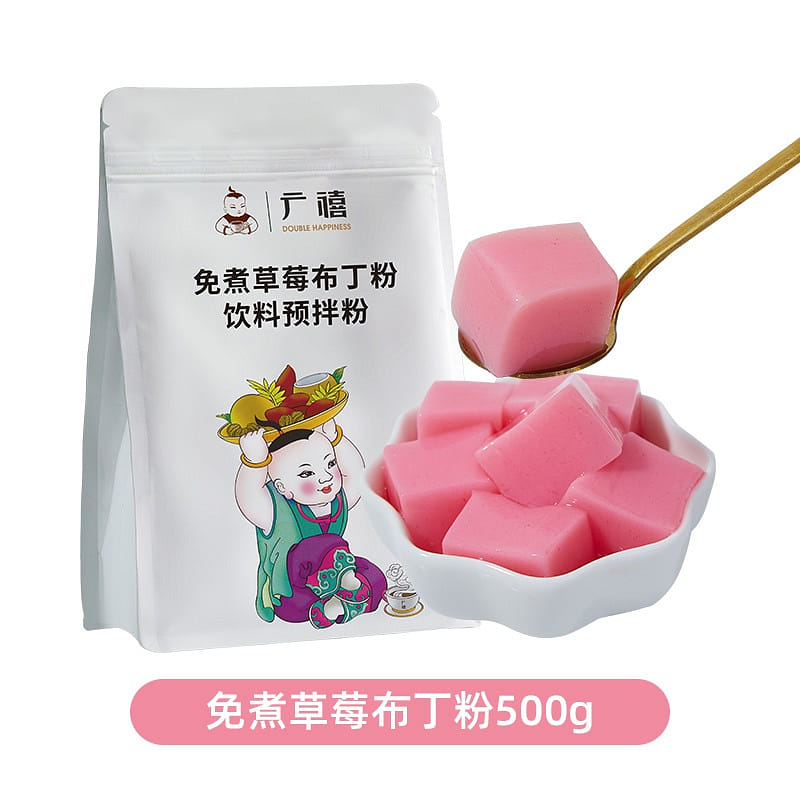 Non-cooking pudding powder with strawberry flavor 500 pack