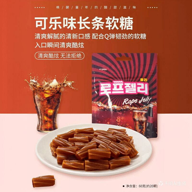 韓國YEM夾心螺旋形長條軟糖60g可樂味糖果零食 60 克