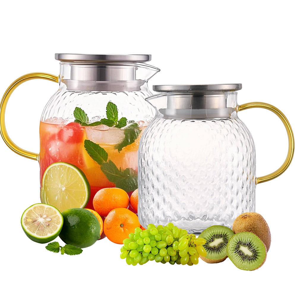 34oz Glass Pitcher with Lid and Spout 2 개입