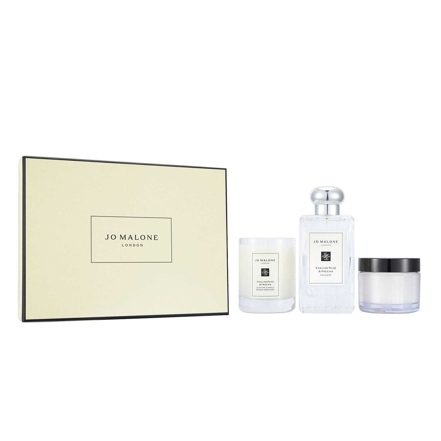 Jo Malone English Pear &amp; Freesia Coffret: Cologne Spray 100ml/3.4oz + Body Cream 50ml/1.7oz + Scented Candle 4.78cm/1.88inches (Height) 3pcs 3 ส่วน