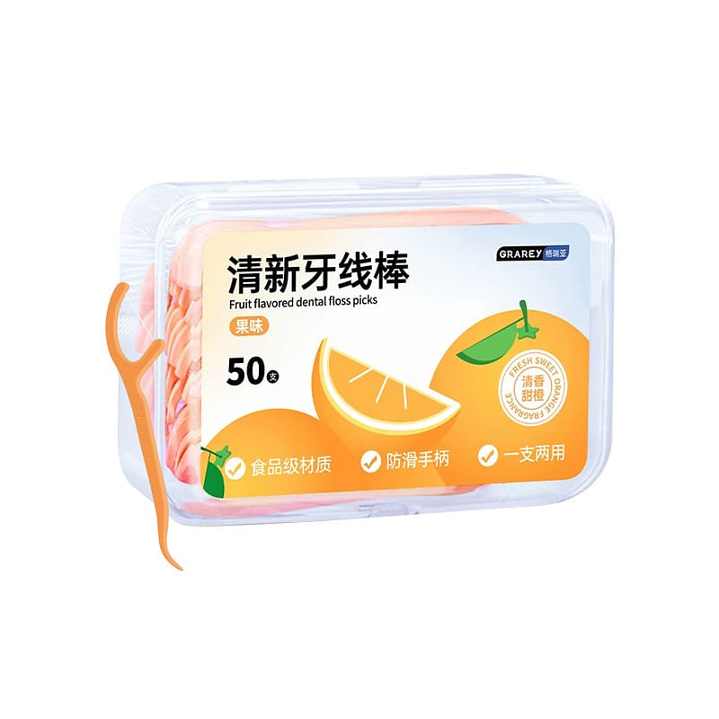 Orange-Flavored Dental Floss Picks Food-Grade 1 box