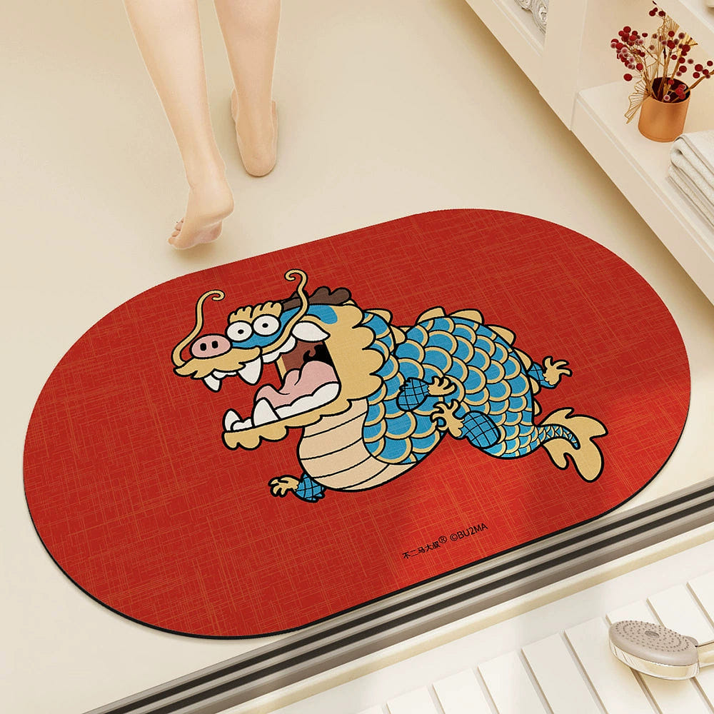 Fat dragon New Year velvet mat door non-slip mat 50*80cm/surprise dragon red 1 ส่วน