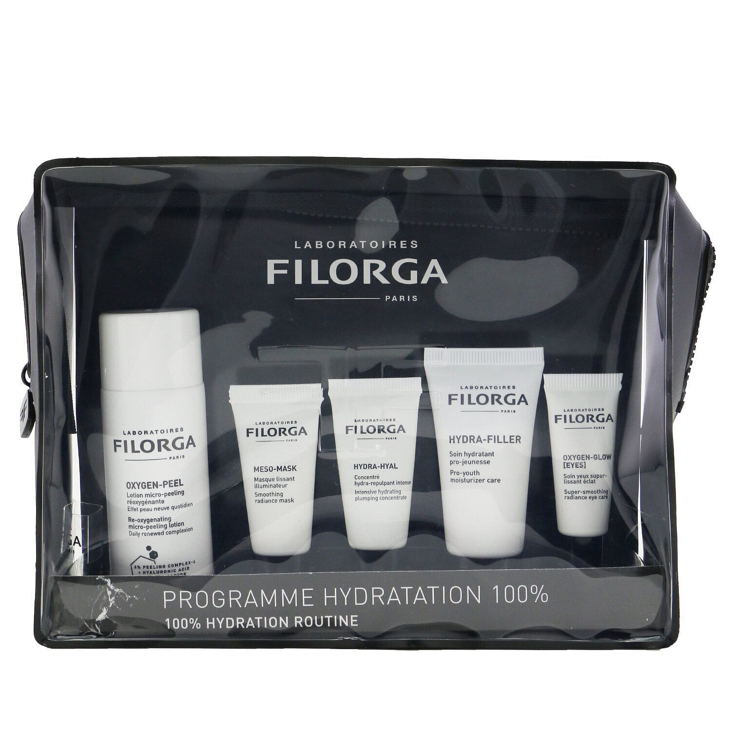 Filorga 100% Hydration Routine Set: Oxygen Peel 50ml+Meso Mask 7ml + Hydra-Hyal 7ml + Hydra-Filler 15ml+ Oxygen Glow Eyes 4ml + Bag 5pcs+1bag 5 그램