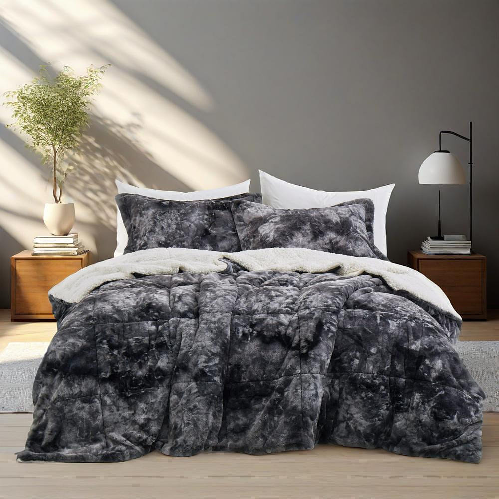 UNIKOME 3PC Winter Warm Blanket Fleece Antistatic Comforter Set Black Queen 1 อัน