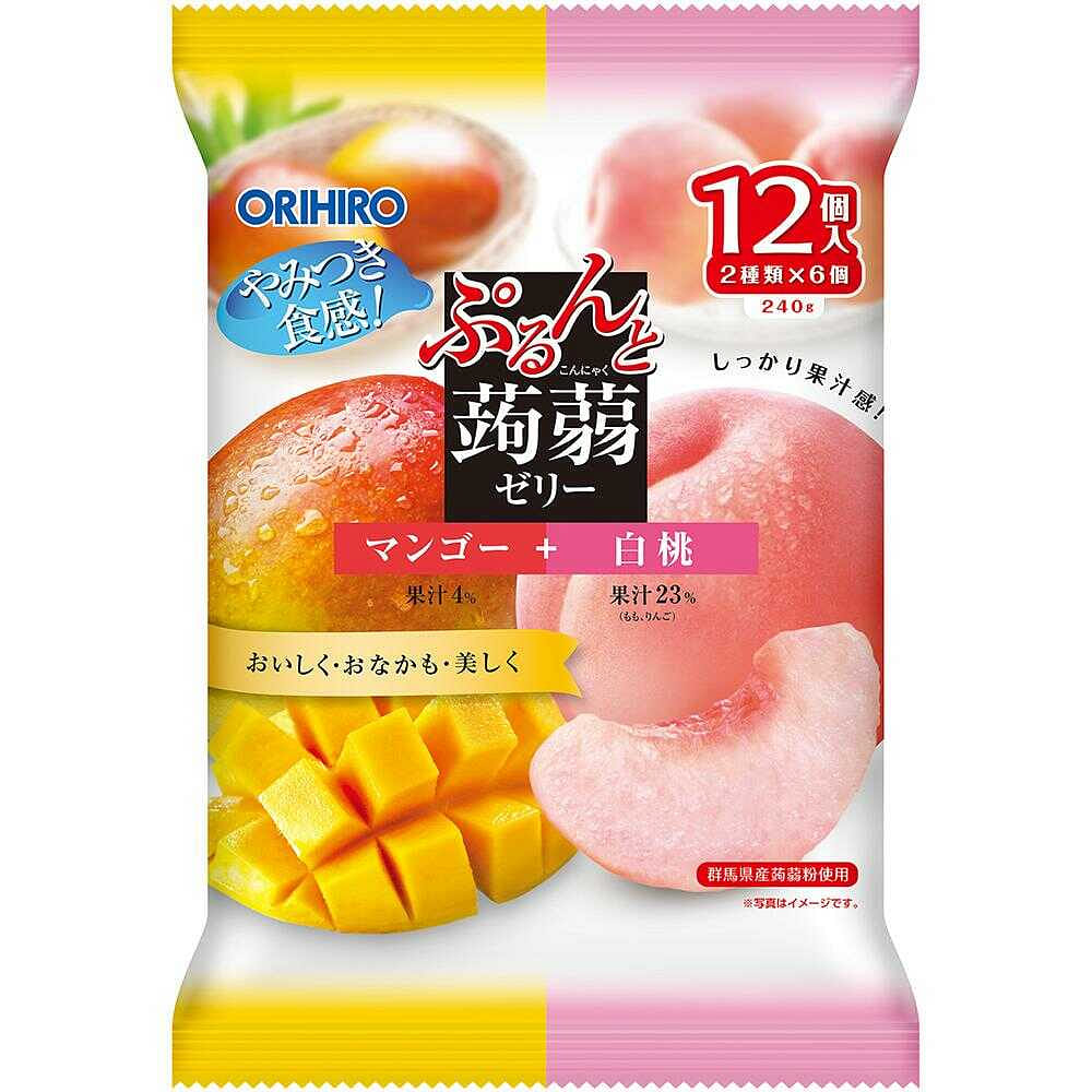 ORIHIRO Konjac Jelly (Mango & White Peach) 12pcs 240 그램