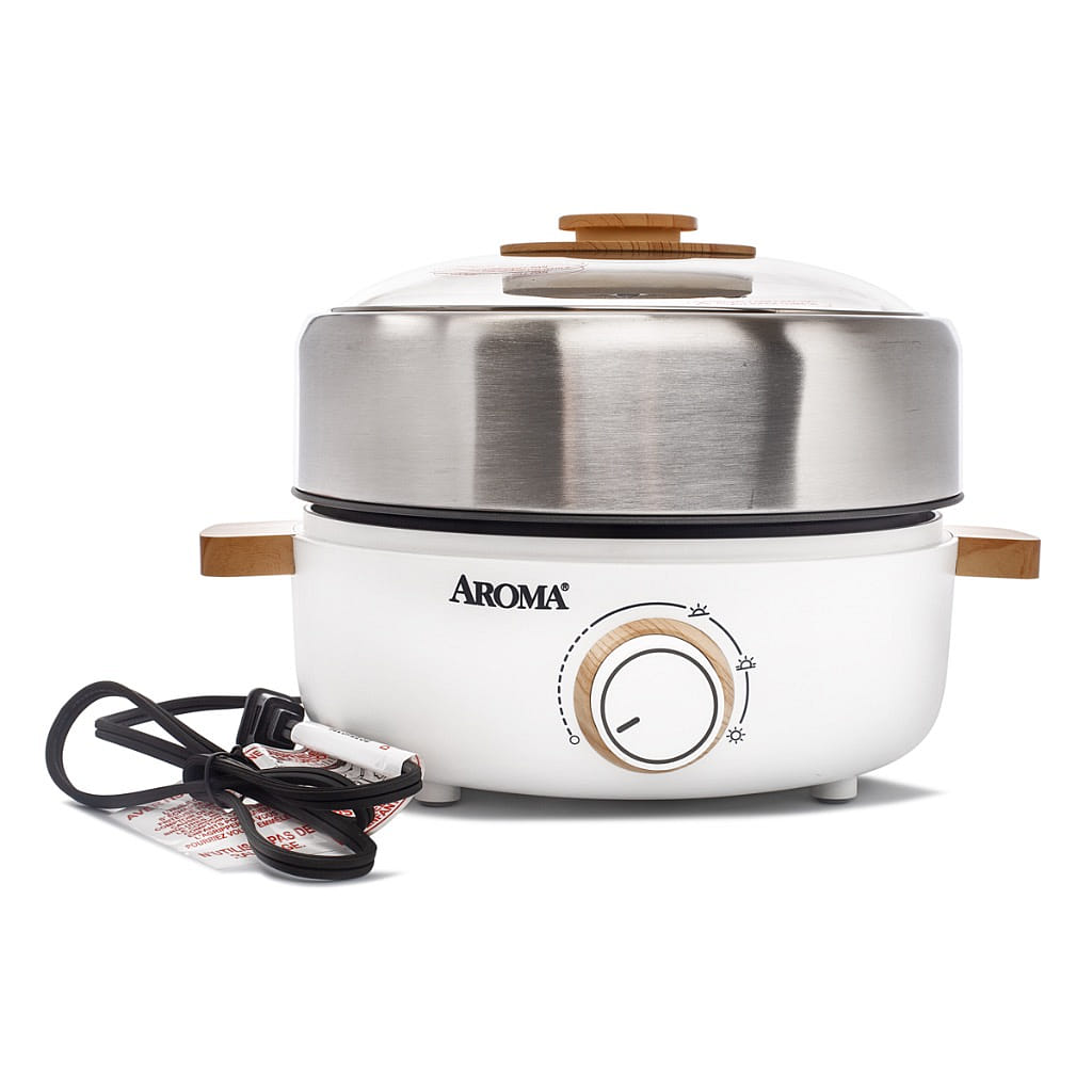 Nồi Lẩu Bằng Thép Không Gỉ 2 Ngăn với Nắp Thủy Tinh Aroma, Trắng 2.5 L (AMC-130) 1 cái