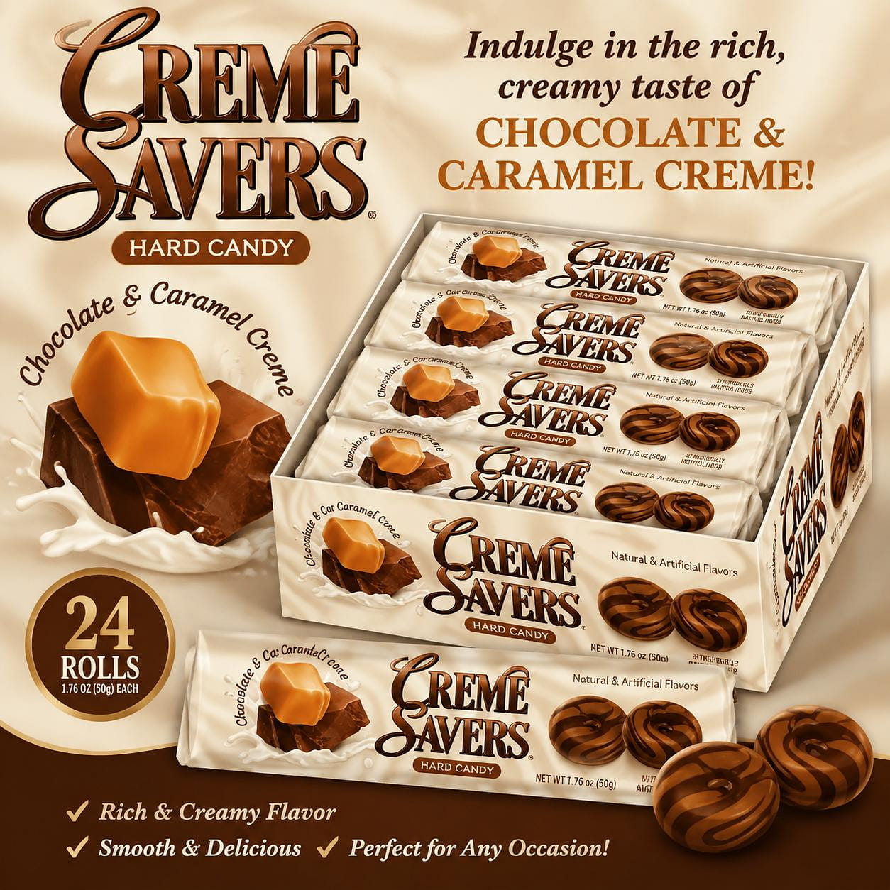 Creme Savers Choc Caramel Hard Candy 24ct 1 each