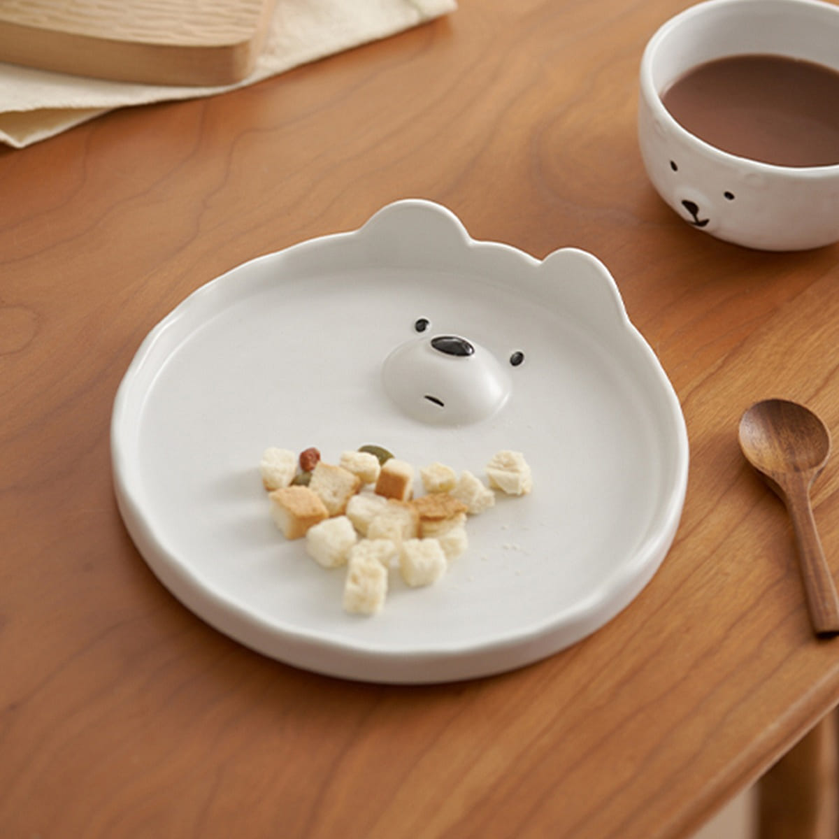 Lovely White Bear Ceramic Plates Bowls for Breakfast 7.6" Plate 1 개