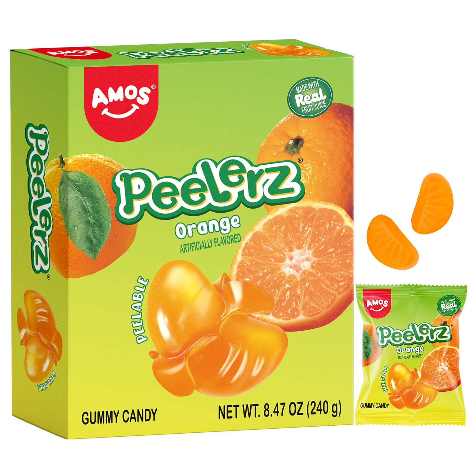 Amos Peelerz Gummy,Fruit Gummy Orange Burst, 8.47 ออนซ์