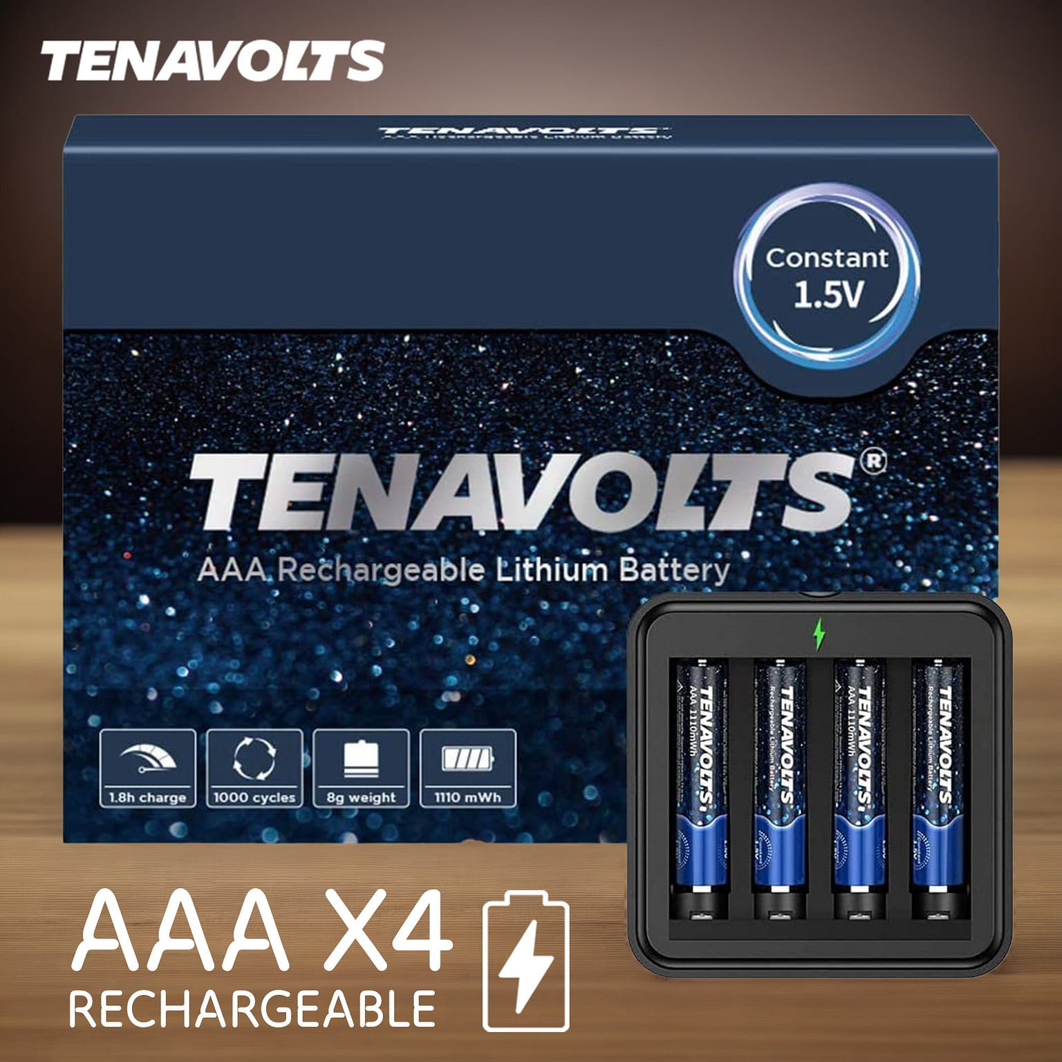 TENAVOLTS Lithium Rechargeable Battery, 4 Counts 200 그램
