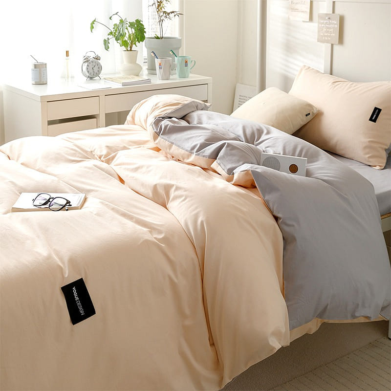Solid Cotton BeddingSet Apricot+StoneGray Standard 1 each